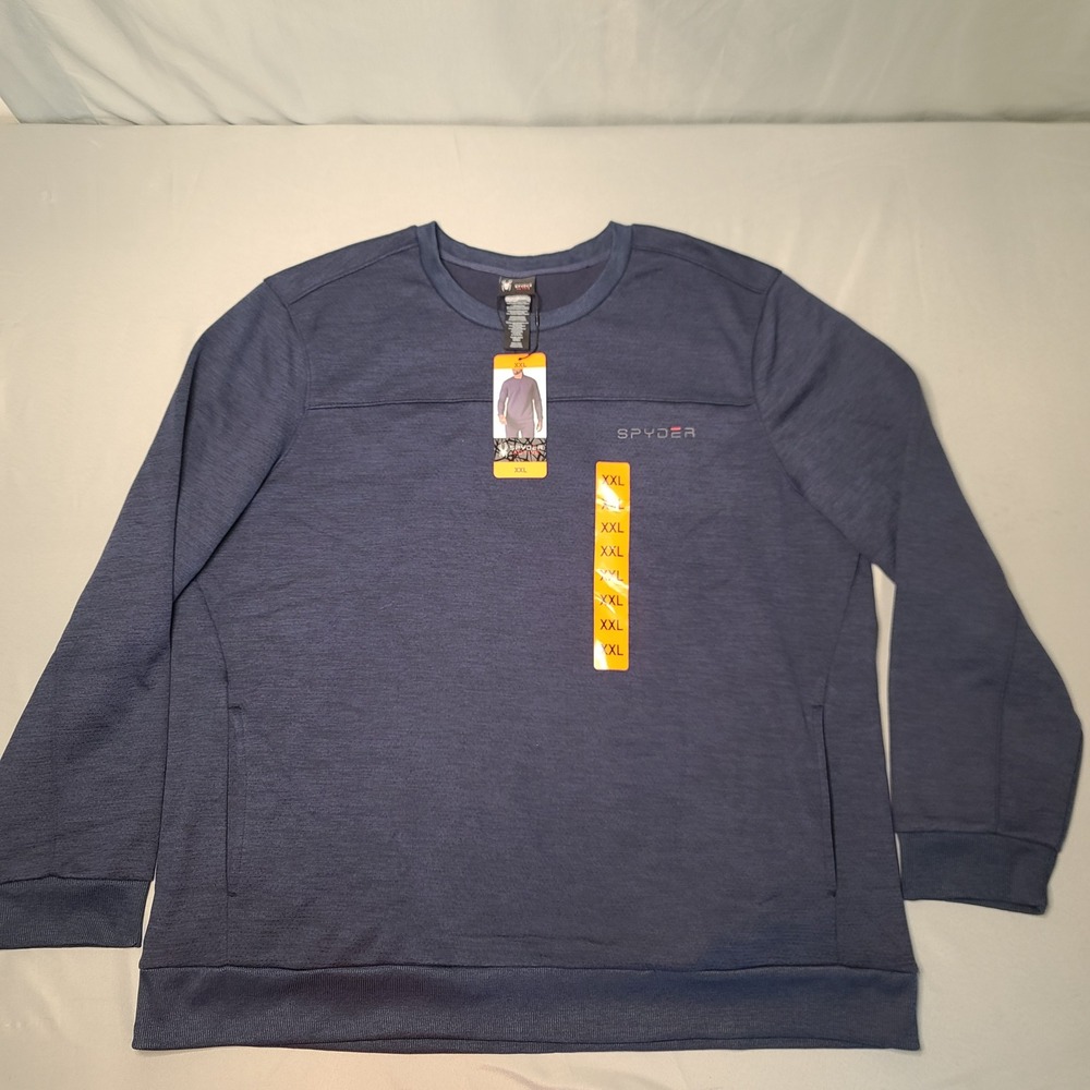 Spyder Sweatshirt Men XXL Navy Blue Active Crewneck Long Sleeve Heathered Pocket